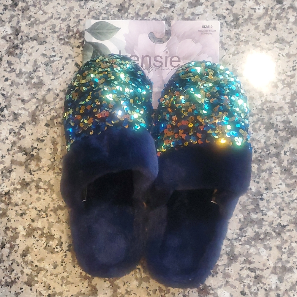 Kensie Blue Sequin Slippers